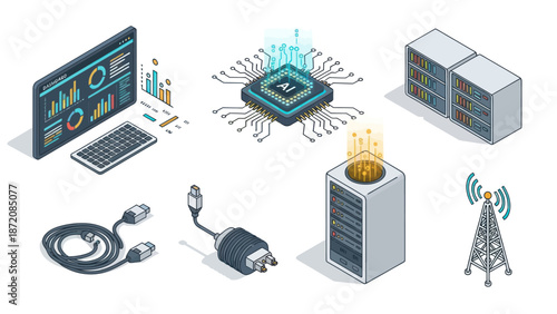 Computer Hardware and Networking Components Display.