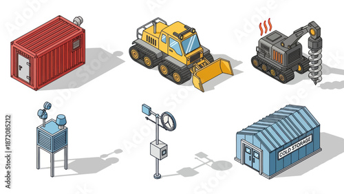 Industrial Equipment and Machinery Icons Set.