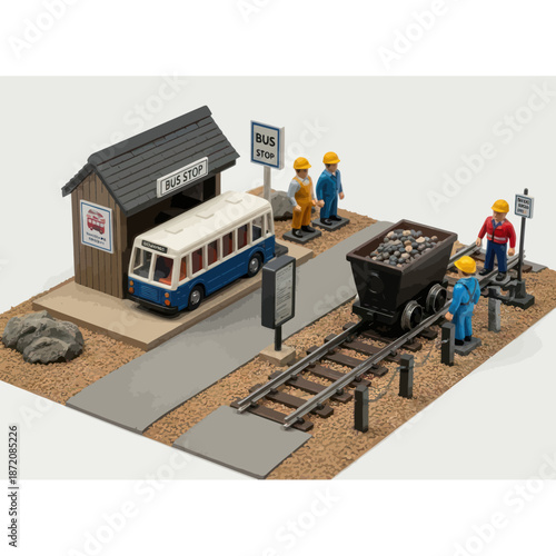 Miniature Model Train Station with Workers.