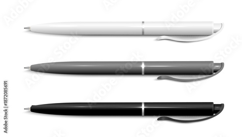 White,black,grey 3D realistic pen set