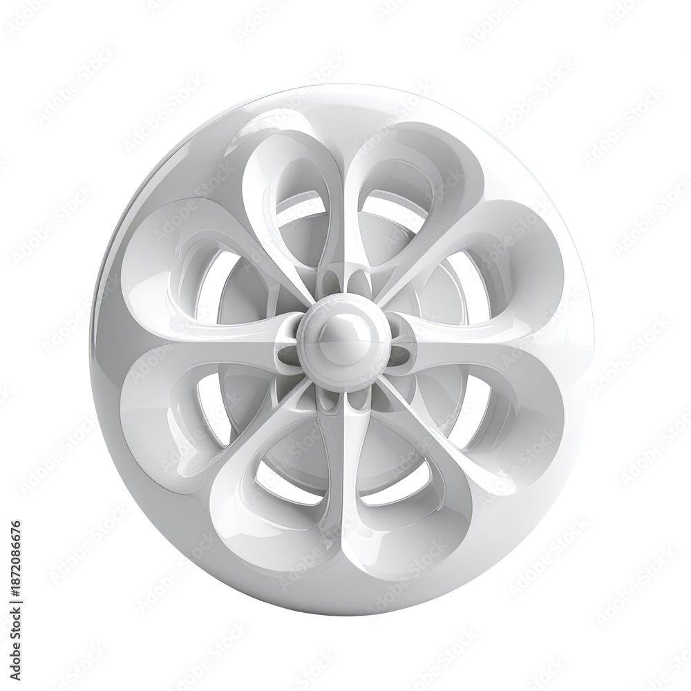 Obraz premium Glossy white sphere with curved, petal-like openings; center knob
