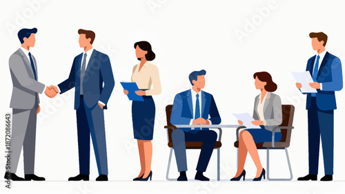 Business people in formal attire interacting