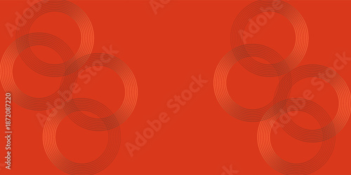 Abstract orange background with glowing geometric lines. Modern shiny yellow circle lines pattern gradient