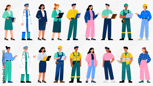 Diverse profession people in colorful outfits