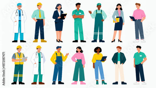 diverse cartoon workers in various professions