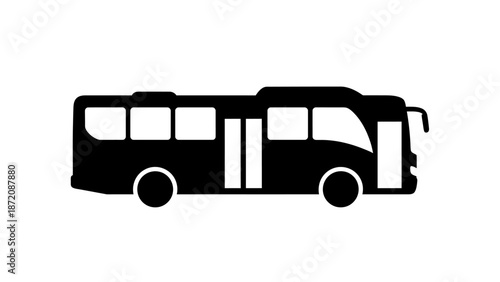 Silhouette of a bus viewed from the side against a plain white background