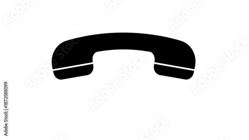 A black telephone receiver on a white background viewed from the front