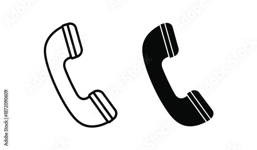 Two black telephone handsets one outlined and one filled