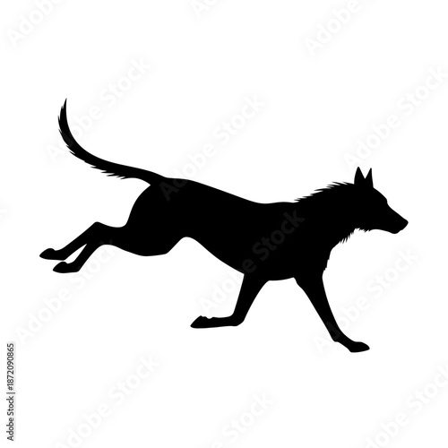 Silhouette of a Running Dog in Full Motion, Isolated on White.