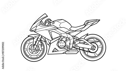 Sports Car Outline Drawing with Spoiler on Isolated White Background