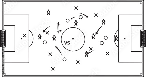 Soccer game strategy diagram with players and arrows