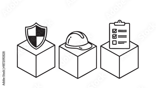 Set of three security and protection related vector icons isolated