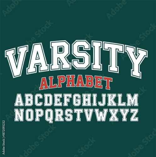 Varsity Alphabet Letters on Dark Green Background uppercase