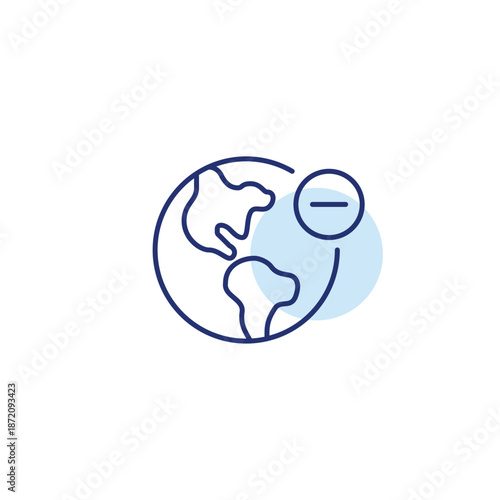 Earth and minus. Location removed, nature impact removed. Pixel perfect, editable stroke vector icon