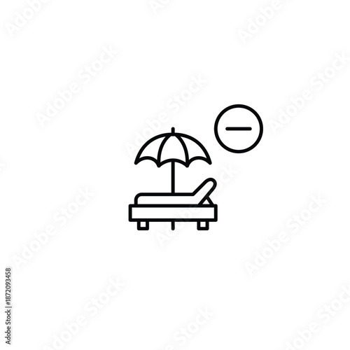 Relaxation outdoors. Sun bed, umbrella and minus. Pixel perfect, editable stroke vector icon