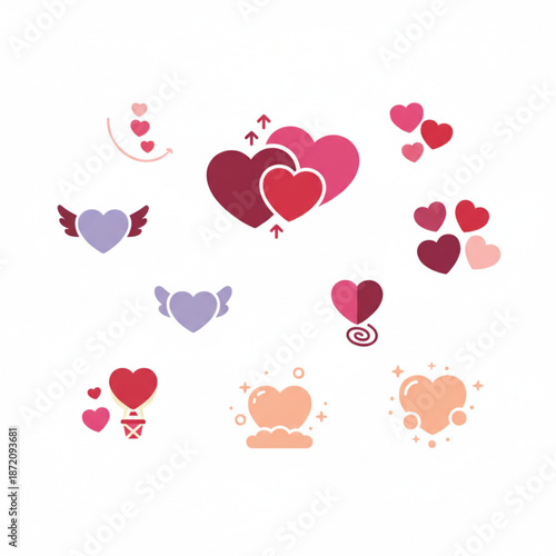 Collection of Heart Icons Representing Love, Emotion, and Valentine's Day Themes