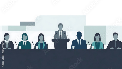 Public Speaking Presenter at Conference Podium with Panelists