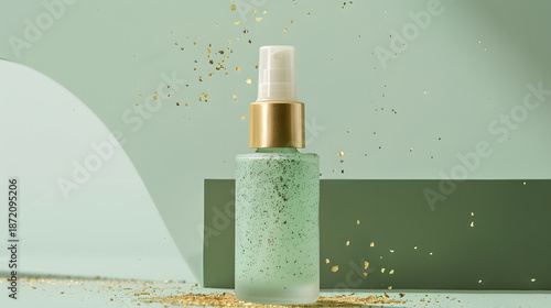 Cosmetic jar green on green background 