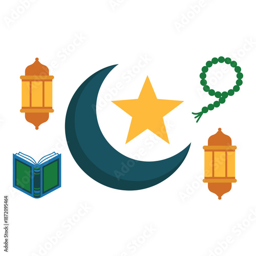 Islamic symbols and objects representing faith