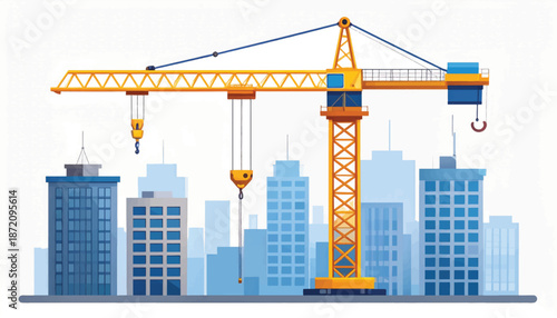 Construction crane in action against city skyline backdrop
