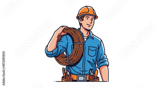 Confident construction worker wearing safety gear and tool belt
