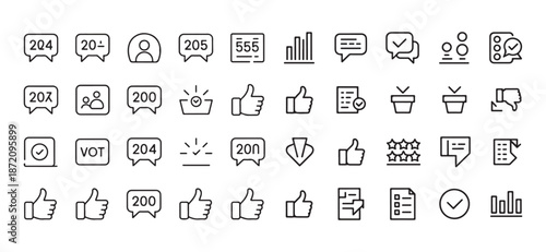 Social Media Engagement, Voting, and Feedback Analytics Line Icon Set