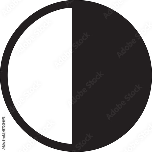Half Circle Contrast Mode Icon in Solid Black Style