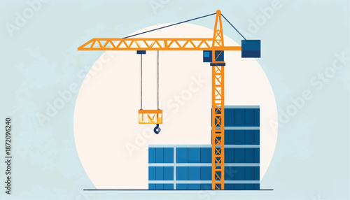 Construction crane building modern infrastructure with blocks