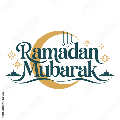 Ramadan mubarak greeting with crescent moon and stars