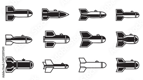 Collection of various futuristic rocket missile and spacecraft illustrations