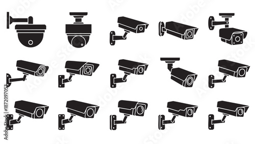 Collection of various security camera types and surveillance equipment icons