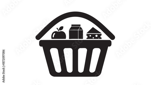 Hand drawn flat style picnic basket with fresh food items