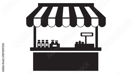 Simple outdoor food stall or market kiosk with striped awning
