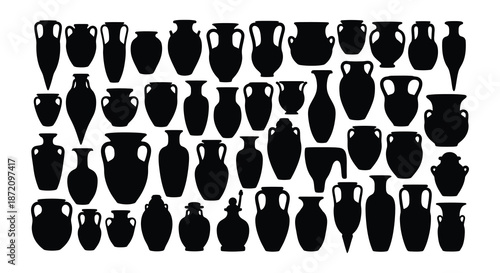 A collection of ancient amphora silhouettes against a plain white background