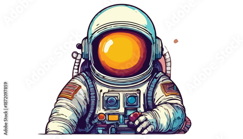 Detailed Astronaut Illustration with Reflective Visor and Intricate Suit Design.