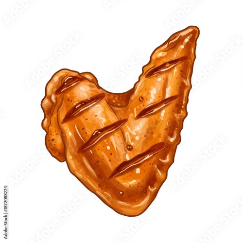 Grilled Chicken Wing with Grill Marks Against White Background in Studio Shot