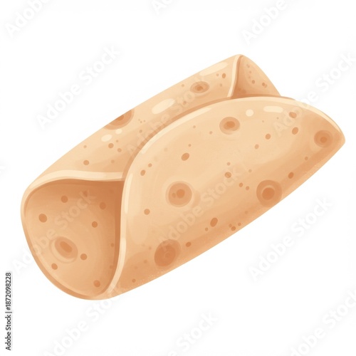 Isometric View of a Simple Beige Tortilla Wrap on a White Background
