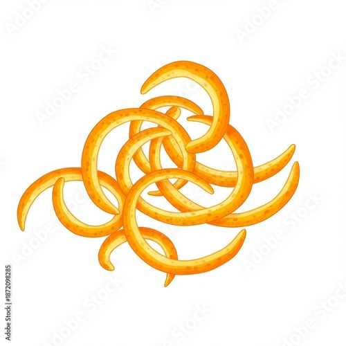 Pile of Vibrant Orange Citrus Fruit Peels Spiraling on White Background