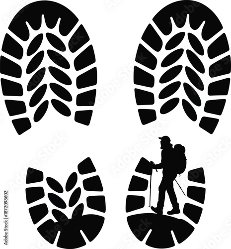 Hiker Walking within Boot Print Silhouette