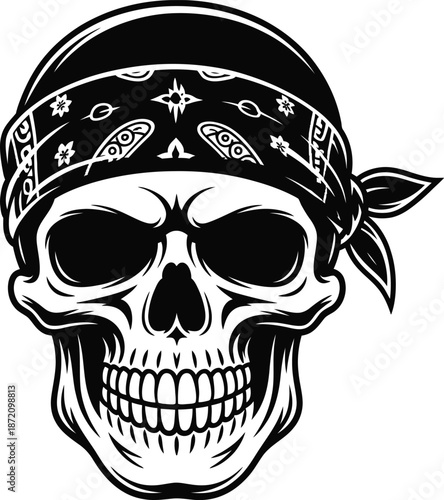 Skull wearing Paisley Bandana Silhouette