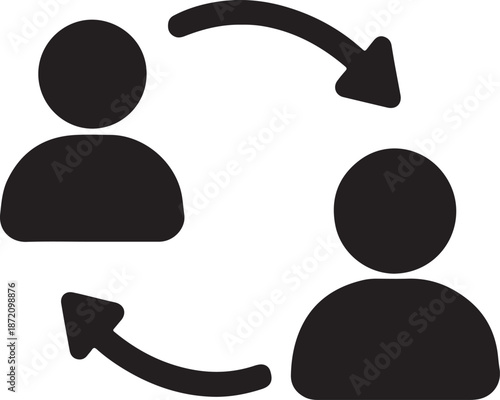 Schilderij op canvas User Sync Exchange Icon in Solid Black Style