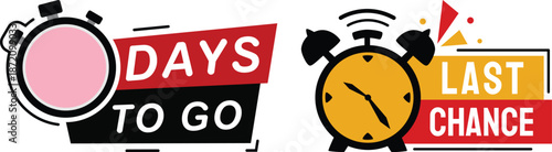 Days to Go Countdown Badge icon Set .Sale Deadline, Limited Time Offer and Event Timer Labels.1,2,3,4,5,6,7,8,9,10 days left countdown icon.