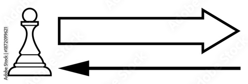 Strategy concept. The chess pawn and arrows strategy in decision-making, planning, and outcomes. Strategy enhances goal setting and navigation. Useful for business, education, leadership, coaching