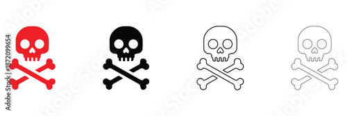 skull with crossbones icon vector, human skull and bones vector, silhouette and line art