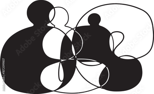 Connected People Silhouettes with Abstract Lines and Shapes