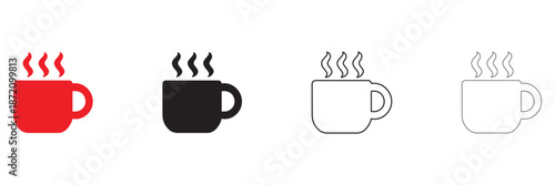 coffee mug with steam icon vector set, coffee cup vector, silhouette and line art