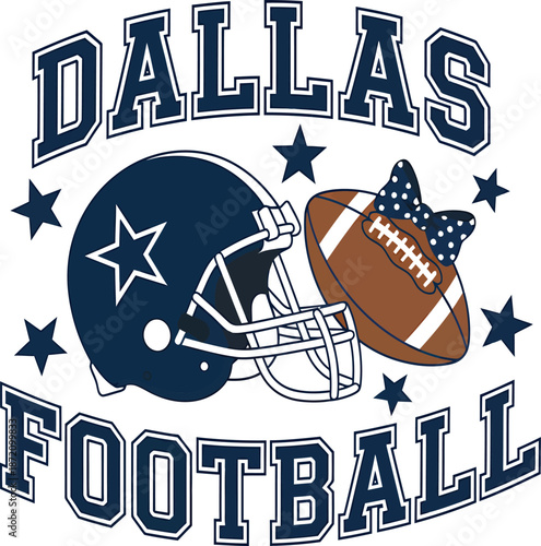 Dallas Football Helmet and Ball with Bow Cute Sports Design