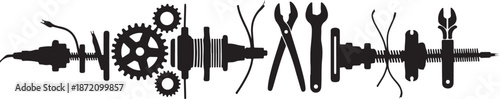 Collection of various mechanical tools and parts icons
