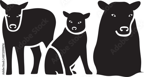 Black and white cow family illustration