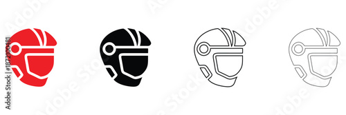 motorcycle helmet icon vector set, motor cycle driving helmet vector, silhouette and line art